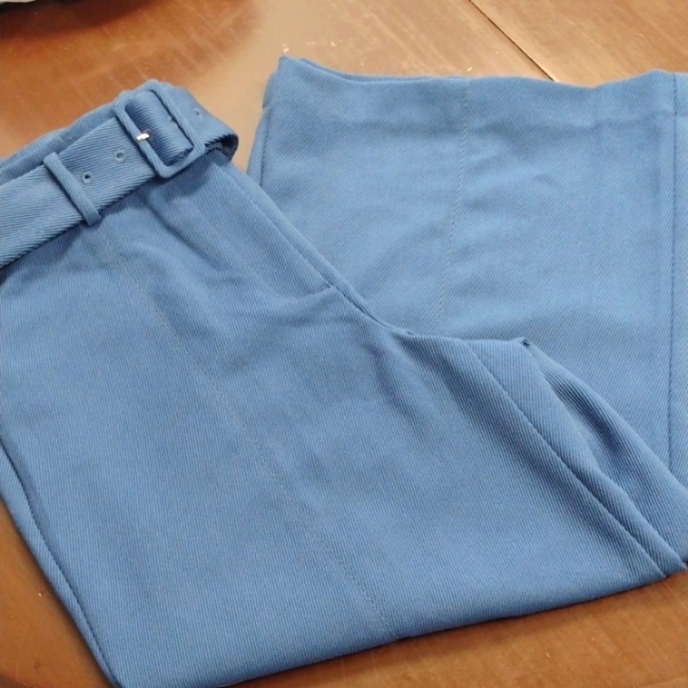 Ann Taylor Blue Chinos with Wide Waistband and Belt Size 8